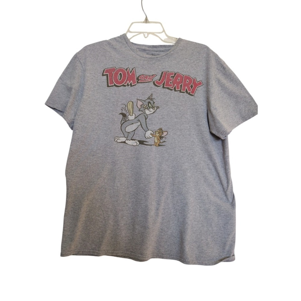 Hanna Barbera T Shirt Man's L Gray Tom and Jerry Cartoon‎ Funny Humor Short Slvs
